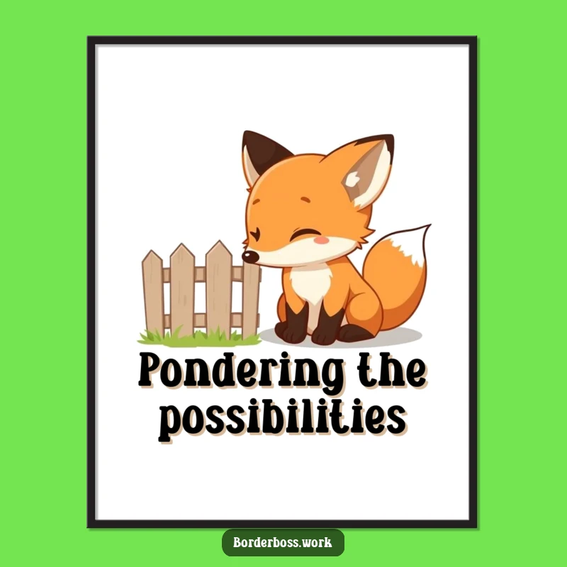 Funny Curious Fox Tiny Fence Digital Art: Hilarious Gift for Art Lovers