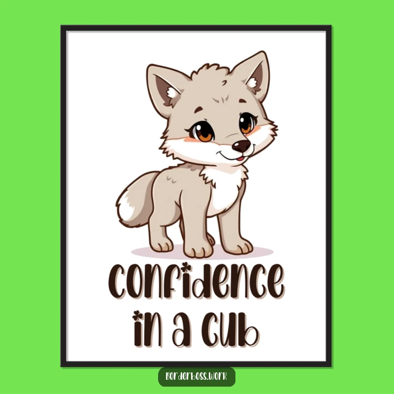 Funny Proud Wolf Cub Digital Art: Hilarious Gift for Art Lovers