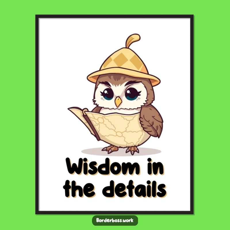 Funny Vigilant Owl Tiny Hat Digital Art: Hilarious Gift for Art Lovers
