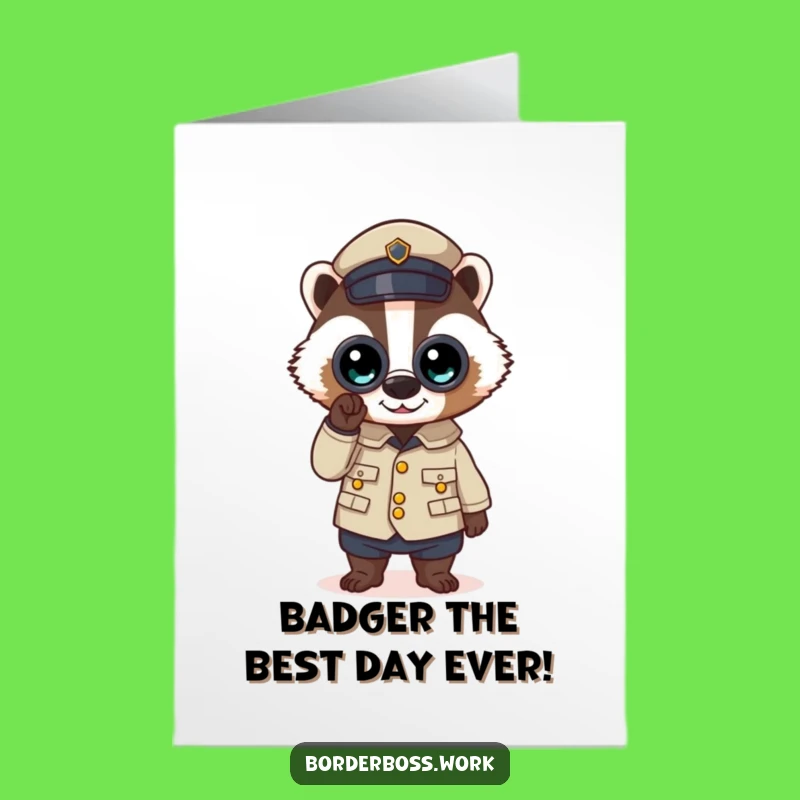 Free Printable Badger Birthday Card: Funny Uniformed Officer Downloadable Gift