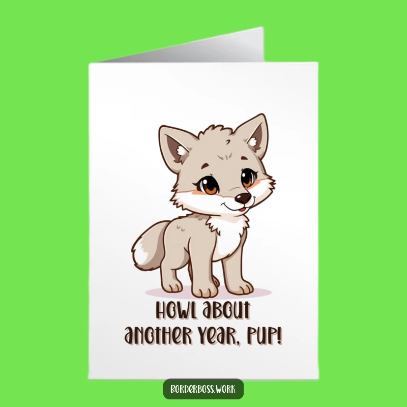 Free Printable Birthday Card: Playful Wolf Cub Proud Posture Funny Downloadable Gift