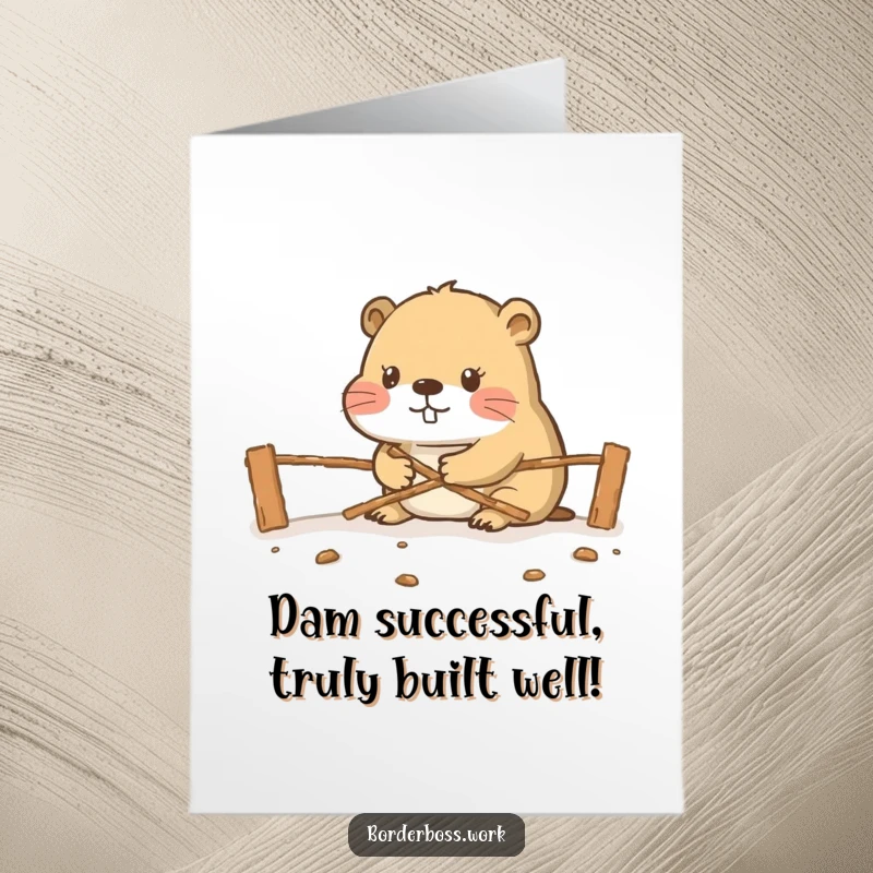 Funny Free Printable Congratulations Card: Diligent beaver constructs a miniature border crossing, symbolizing new pathways and achievements.