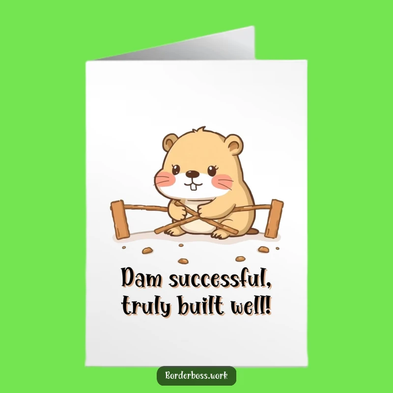 Free Printable Congrats Card: Diligent Beaver Border Funny Downloadable Gift