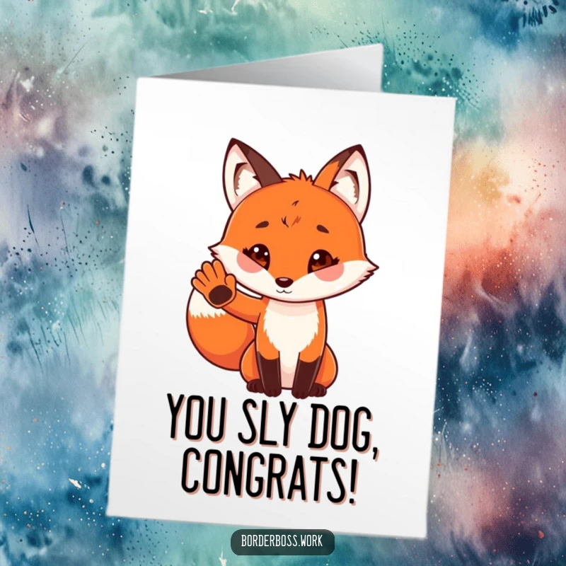 Funny Free Printable Fox Congratulations Card: A charming red fox offering a tiny paw salute for their success.