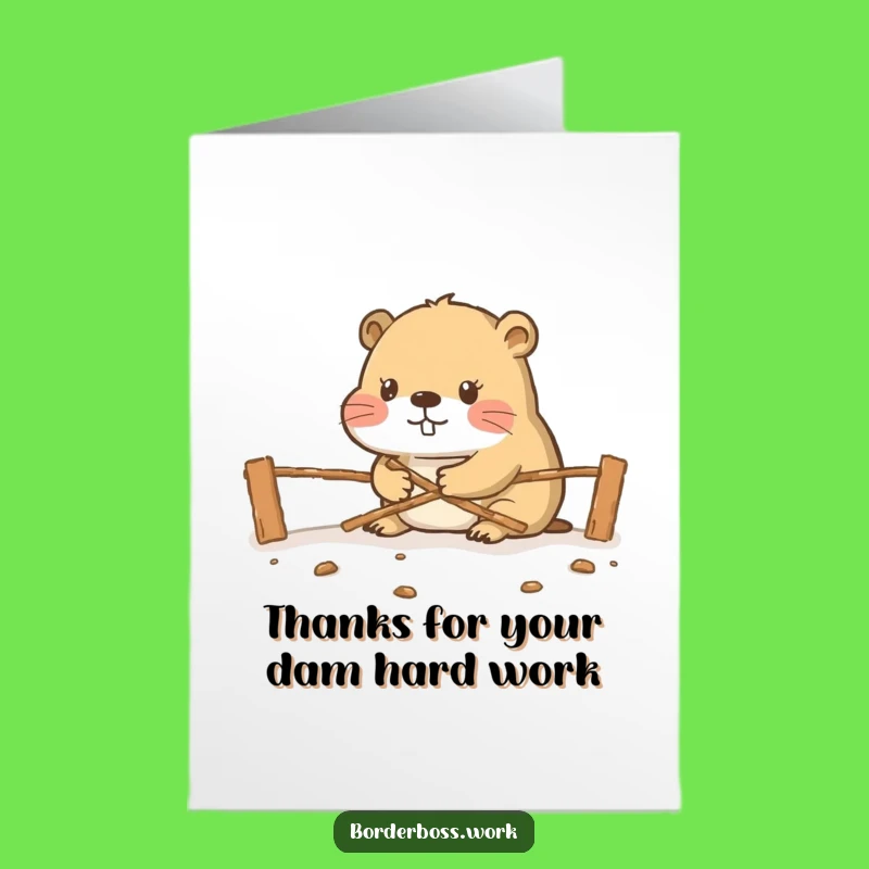 Free Printable Thank You Card: Diligent Beaver Border Funny Downloadable Gift