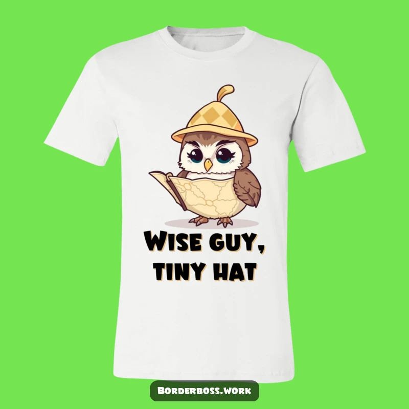 Funny Vigilant Owl Tiny Hat T-Shirt: Hilarious Gift for Map Enthusiasts